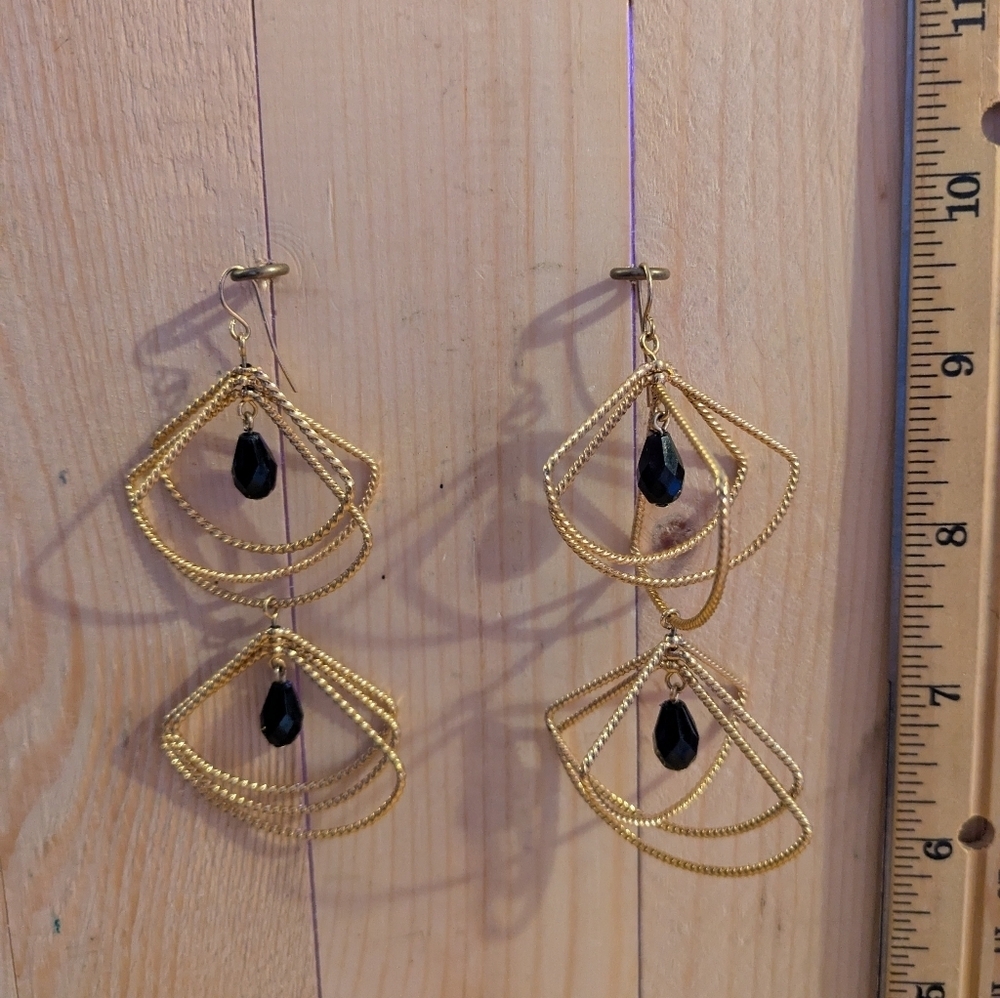 Elegant Gold and Black Dangle Earrings Costume Jewelry